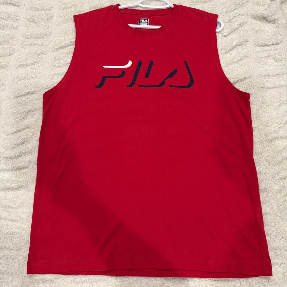 FILA Men’s Large Red Sleeveless Tank Top Spellout Logo Shirt